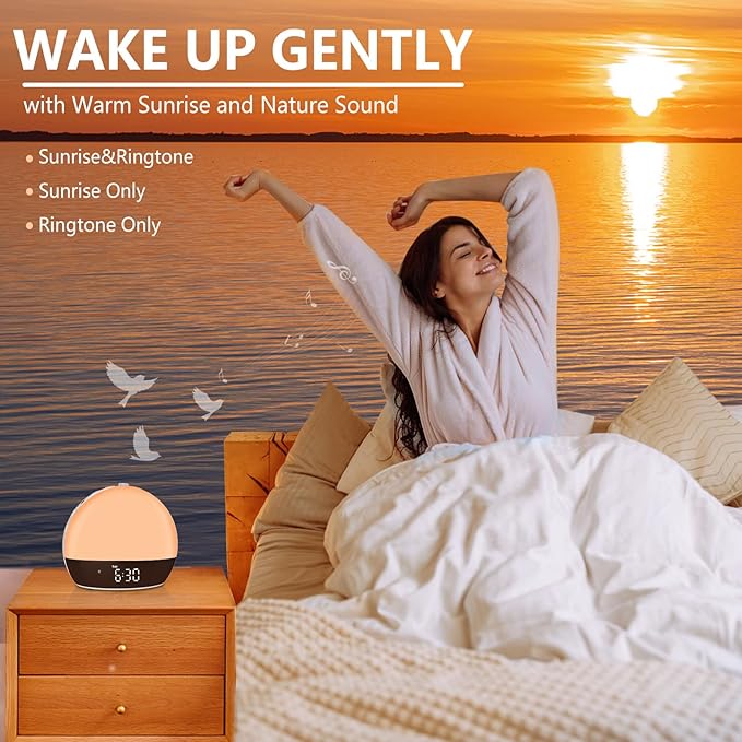 Sunrise Alarm Clock Sound Machine, Alarm Clocks for Bedrooms, 18 Dimmable Night Light, 25 Sleep Sounds, White Noise Machine for Baby, Adults, Wake Up Light Alarm Clock for Heavy Sleepers, Kids