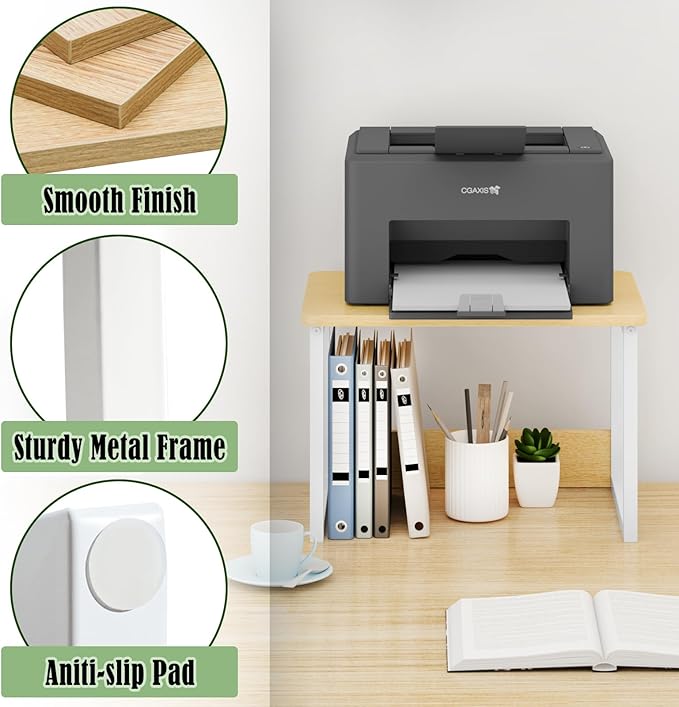 MARTY Printer Stand with Storage for Desk, Desktop Printer Stand Shelf Organzier for Home/Office Heavy Duty Printer Riser Under Desk Small Printer Table for Fax Machine Copier Scanner(Maple)