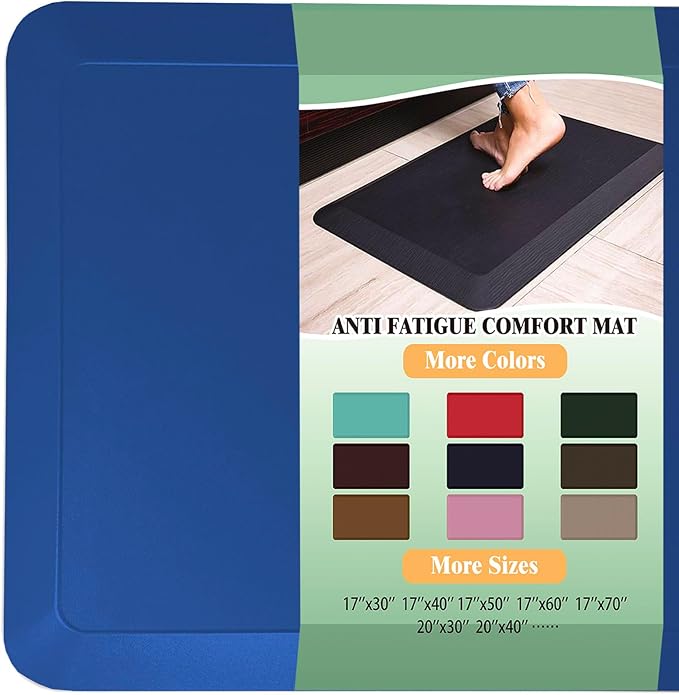 1" Extra Thick Anti Fatigue Floor Mat 40" L x 20" W,Kitchen Mat, Standing Desk Mat,140D Advanced PU Foam Ergonomic Comfort at Home, Office, Garage, Sink (Blue)