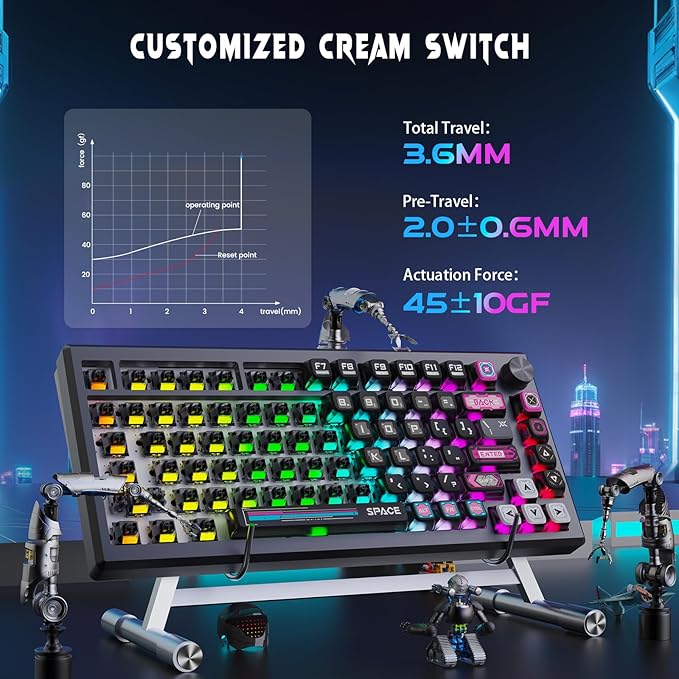 Redragon K732 Wireless Mechanical Keyboard, Anodized All Aluminum Alloy, Cyber Mecha Style Gasket RGB Gaming Keyboard with Pre-Lubed Linear Switches, PC+PBT, 75％ Tri-Mode Hot Swap Programmable for PC