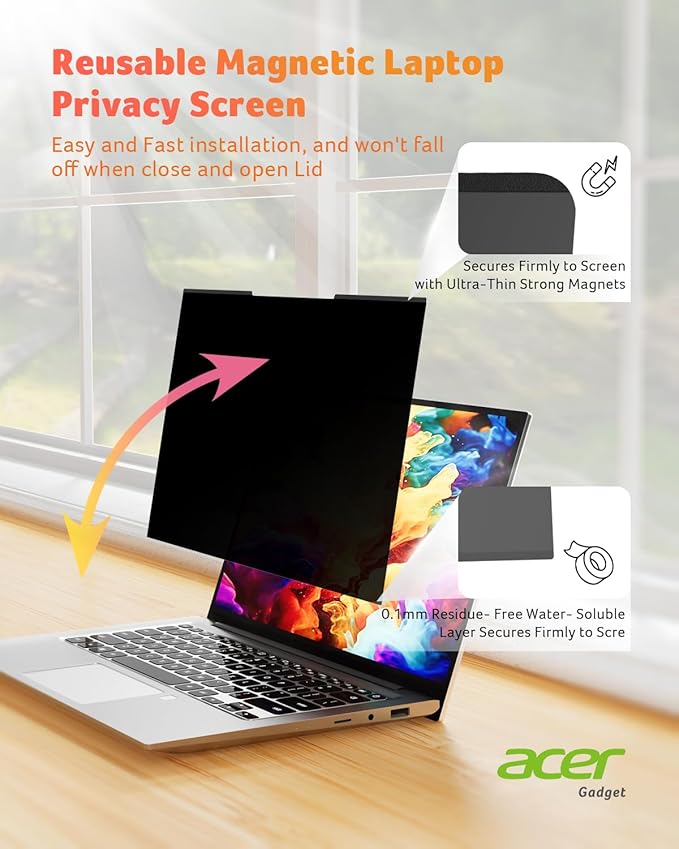 acer 2-Pack Laptop Privacy Screen - for Laptop 14 Inch 16:9, Magnetic & Removable Privacy Filter Shield, Anti-Glare Screen Protector, Dual-sided Monitor Shield, For HP, Dell and Other Major Brands