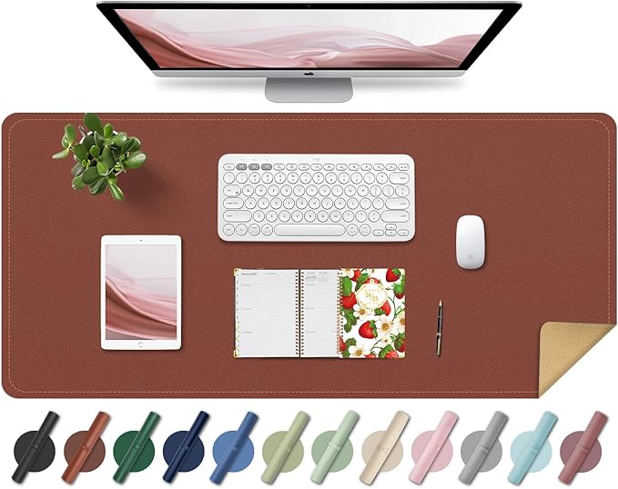 Large Desk Pad 35.4" x 17", Non-Slip Desk Mat with PU Leather & Natural Cork, Waterproof Writing Desk Natural Cork, Computer Mat Desk Protector for Office Home, Brown