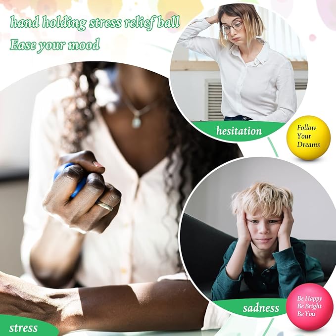 Aoriher 36 Pcs Motivational Stress Balls Colorful Stress Balls Bulk Quotes Inspirational Funny Foam Toys Hand Exercise Gifts for Office Small Toys for Motivating Supply(Classic Color)