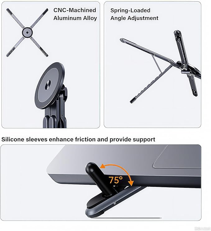 Laptop Stand for Desk, Ergonomic Portable Laptop Stand, Powerful Magnetic Adjustable & Multi-Rotatable Laptop Riser Compatible with (4.7" or Larger) Phone/Tablets/PC (Grey)