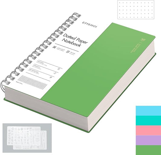 EMSHOI B5 Spiral Dotted Notebook, 7.48"x10.15" Dot Grid Journal, 150 Sheets/300 Pages, 100gsm Paper, Waterproof Softcover for Men Women, Office, School, Work, Writing, Bullet Journaling – Green