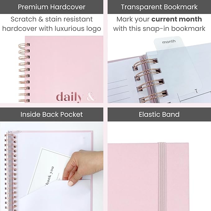 Large Daily Planner with Hourly Schedule, 8.5" x 11" Undated 6-Month Planner for Productivity, Full Page a Day, 2025-2026 Calendar, To Do List, Time Blocking, Pink Aesthetic Hardcover Spiral Notebook