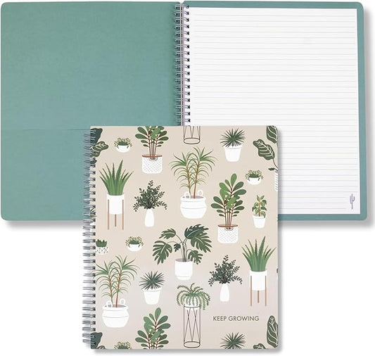 Steel Mill & Co Cute Large Spiral Notebook College Ruled, 11" x 9.5" with Durable Hardcover and 160 Lined Pages (Sage Plants)