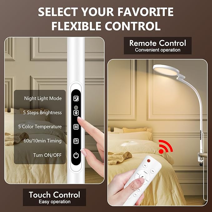 Light Therapy Lamp,10000 Lux UV-Free Sun Lamp, 5 Colors & 5 Brightness Levels Desk Therapy Lamp with Flexible Gooseneck & Remote & Touch Control