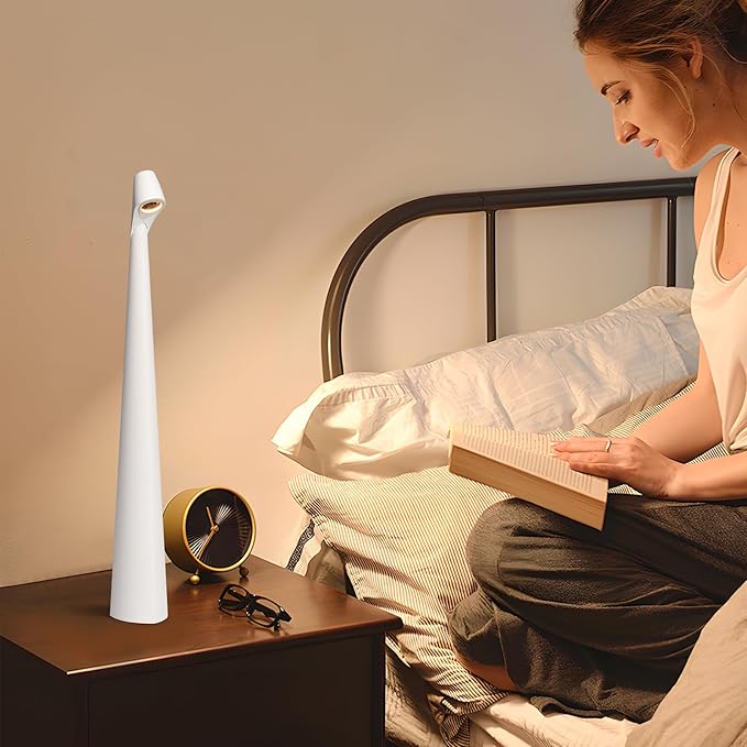 Cordless Table lamp, Rechargeable Wireless Desk Lamp, Portable Bedside Lamp 3 Levels Brightness, Battery Operated LED Desk Lamp for Bedroom Restaurant Reading (White)