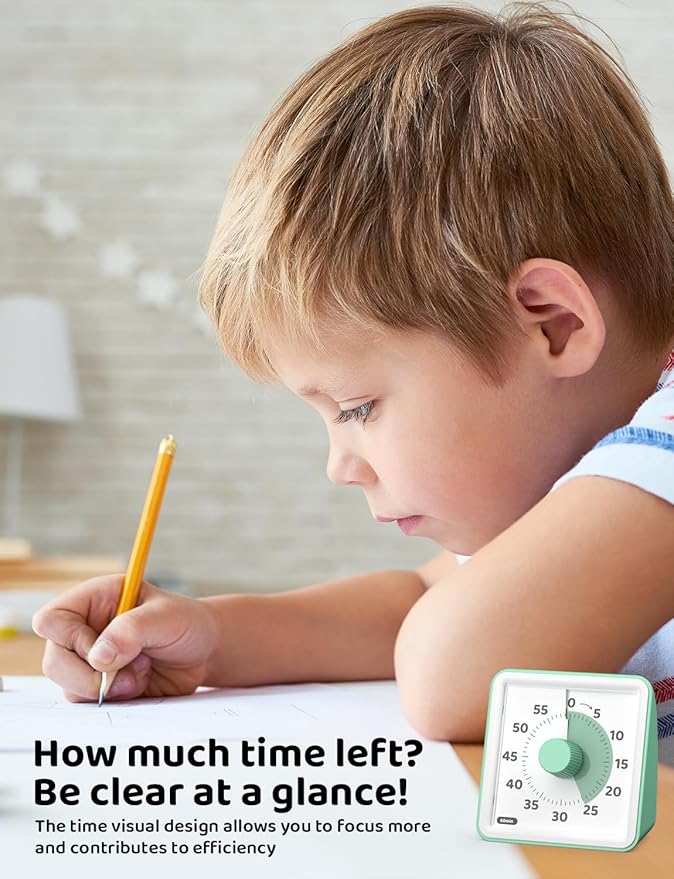 LIORQUE Visual Timer for Kids, 60-Minute Countdown Timers for Classroom Office Kitchen with Silent Operation, Kids Timer for Teaching (Batteries Included)
