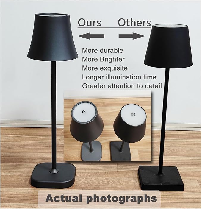 Cordless Table Lamp Portable LED Touch Lamp: 5400mAh Rechargeable Battery Operated Lamp: 3 Color Stepless Dimming Small Bedside Table Lamps for Living Room Bedroom Night Stands Home Office