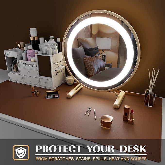 K KNODEL Small Office Leather Desk Mat, Mouse and Keyboard Pad, Computer and Laptop Mat, Desktop Protector and Cover, Writing Pad and Blotter (23.6"x13.8", Brown)