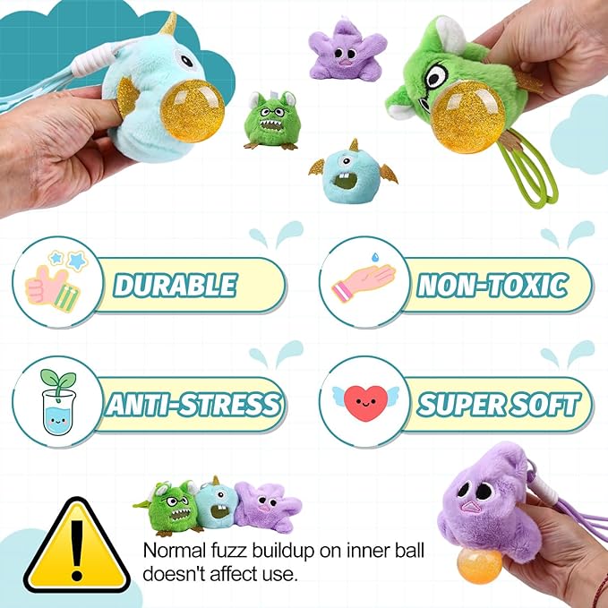 3 Pack Squishy Stress Plush Toys, Squishy Balls for Kids Adults Relief, Taba Squishies Keychain Decoration Squeeze Ball, Cute Fidget Toy Gifts