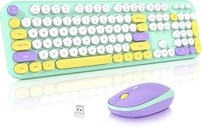 MOFII Wireless Keyboard and Mouse Combo, Cute Keyboard Full Size and Wireless Mouse, 2.4GHz Retro Typewriter Keyboard and Mouse Set for PC/Desktop/Laptop/Windows (Mint Green)