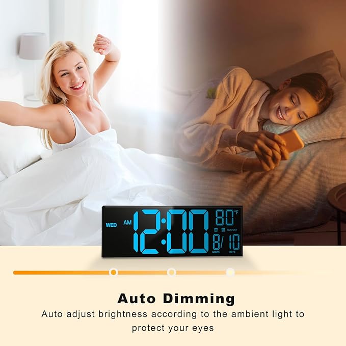 JALL 16" Large Digital Wall Mount Clock, Count Down Timer, Alarm, Big LED, DST, Temperature for Living Room Classroom Desk, Xmas, Birthday Gift for Senior Men Women Mom Dad, Blue