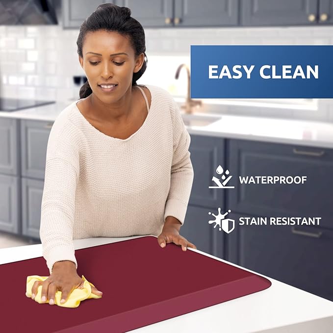 KitchenClouds Kitchen Mat Cushioned Anti Fatigue Kitchen Rug 0.8inch Waterproof Non Slip Kitchen Rugs and Mats Standing Desk Mat Comfort Floor Mats for Kitchen Sink Office (17.3"x60",Red)