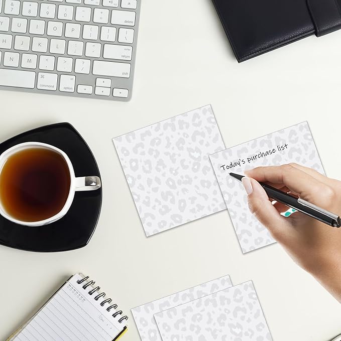 Sticky Notes 3x3 Inches, 2 Pads Cute Colorful Self-Stick Note Pads, Easy to Post for Home, Office and Daily Life Organization Gery Leopard