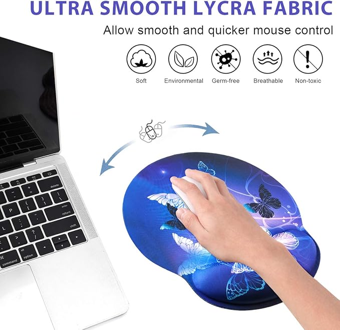 ToLuLu Ergonomic Mouse Pad Wrist Rest Support, Gel Mouse Pads with Non Slip Rubber Base Memory Foam Mousepad, Mouse Wrist Rest Pad for Laptop Computer Home Office Working Pain Relief, Art Butterflies