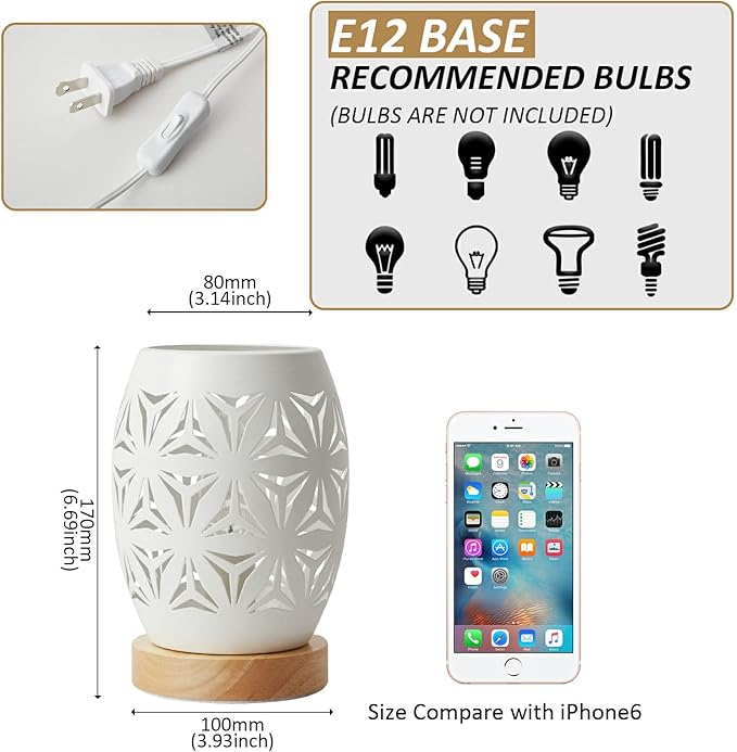 OuXean Bedside Table Lamp, Small Night Light Metal Lampshade and Wood Base, E12 40W Desk Lamp for Bedroom Living Room Home Decor Office Restaurant Bar, White, Without Bulb