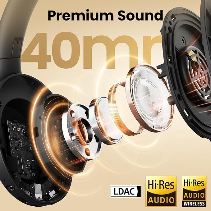 HAYLOU S30 Noise Cancelling Bluetooth Headphones, LDAC Hi-Res Audio, 5 HD Mics Call, 80H Playtime, Custom EQ via App, Bluetooth 5.4 Multipoint Connect, Wireless Headphones Over Ear, Blue