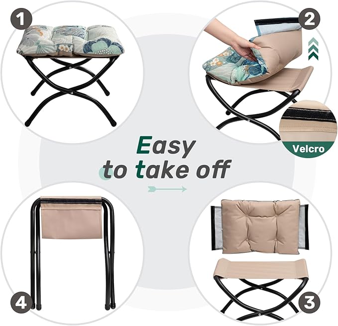 HollyHOME 15"(H) Folding Footrest Stool, Upholstered Small Foldable Ottoman, Accent Padded Sofa Foot Stool for Lazy Chair, Metal Frame Portable Foot Rest Ottoman for Living Room, Bedroom, Fan Print