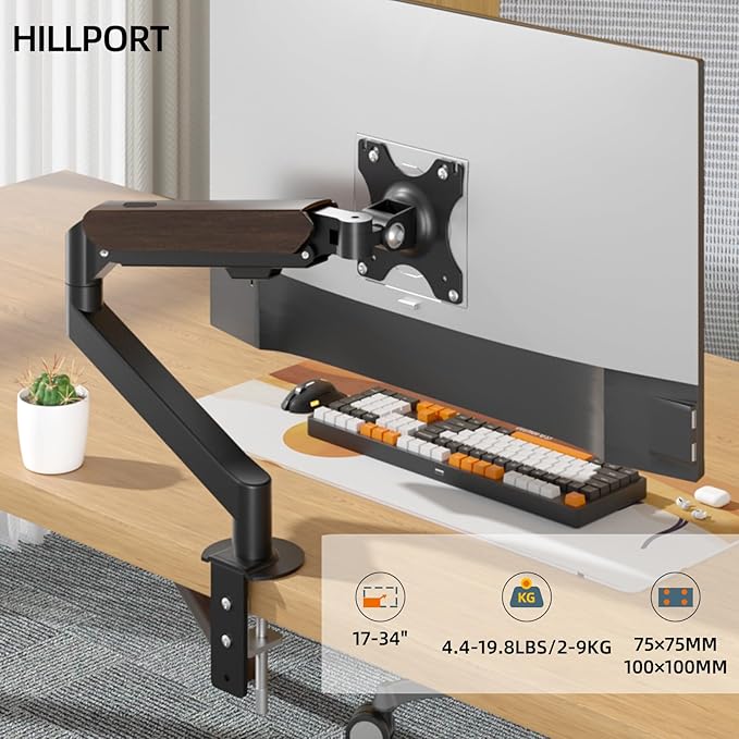 Monitor Mount Gas Spring Arm Desk Fully Adjustable Bracket Fits 17 20 22 23 24 26 27 30 32 34 inch, Weight Capacity up to 19.8 lbs M5B-M