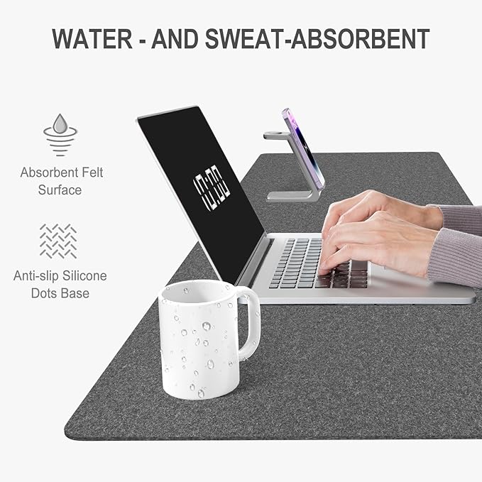 Auhoahsil Felt Desk Mat, Minimalist Large Mouse Pad XL 31.5 x 11.8 in, Desk Matt for Desktop, Keyboard, Laptop, Computer, Office, Work from Home, Gaming, Gray