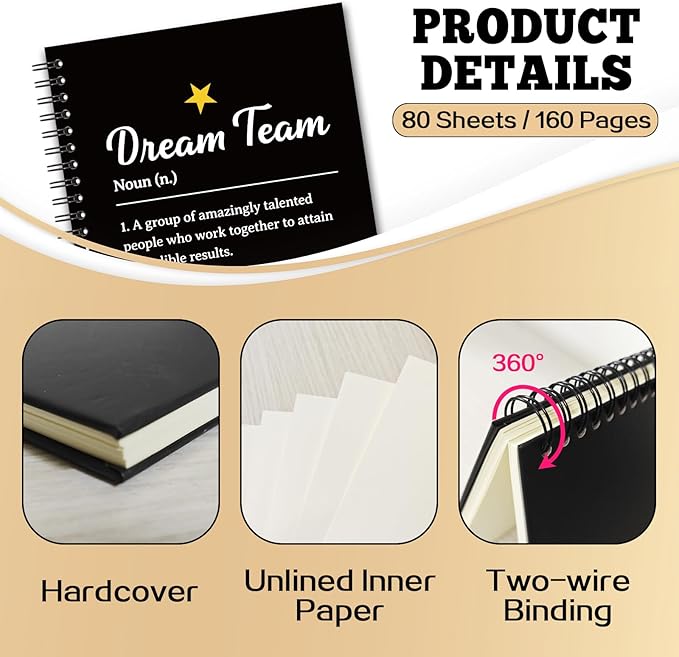 YAZMEEN Dream Team Blank Spiral Notebook（160 Pages） Dream Team Definition Hardcover Sketchbook Employee Appreciation Gift Team Member Gift Funny Notebook Birthday Gift for Coworker Friend Office Work