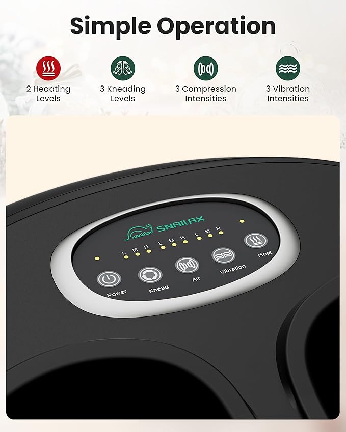 Snailax Shiatsu Foot Massager Machine with Soothing Heat, Deep Kneading, Air Compression, Improve Blood Circulation and Foot Wellness,Relax for Home or Office Use