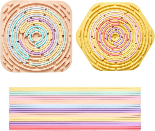 2 Pack Sensory Activity Board with 20 Random-Color Strings, Double-Sided Silicone Sensory Fidget Toy for Kids and Adults with Autism, ADHD, Silent, Stress Relief, Calming, Focus, Gift for Girls Boys