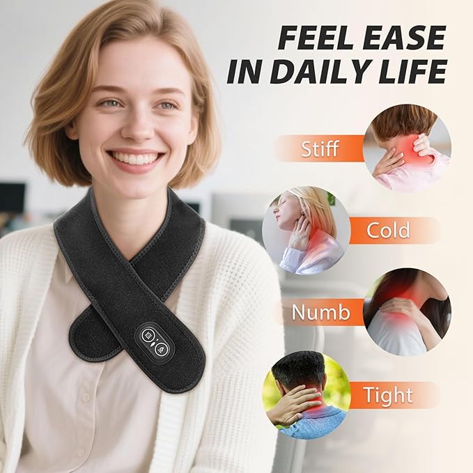 Neck Heating Pad for Neck Pain Electric, Neck Massager with Heat, Heated Neck Wrap Cordless with 660nm 850nm Red Light Heats, Neck Warmer Brace
