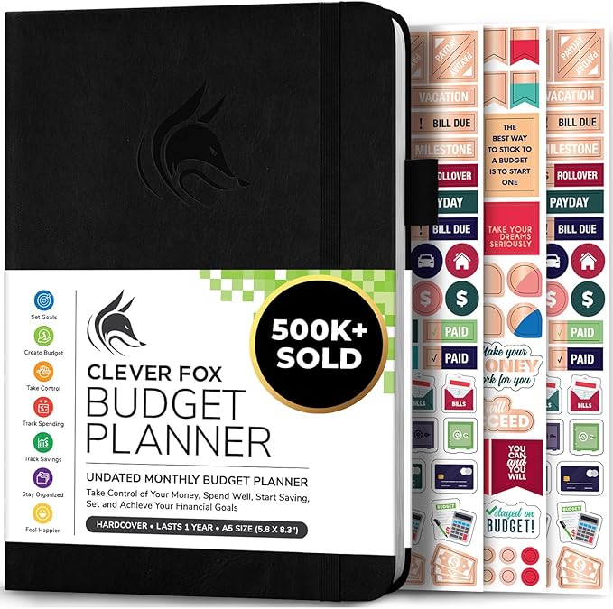 Clever Fox Budget Planner - Expense Tracker Notebook. Monthly Budgeting Organizer, Finance Logbook & Accounts Book, Bill Tracker, A5 (Black)