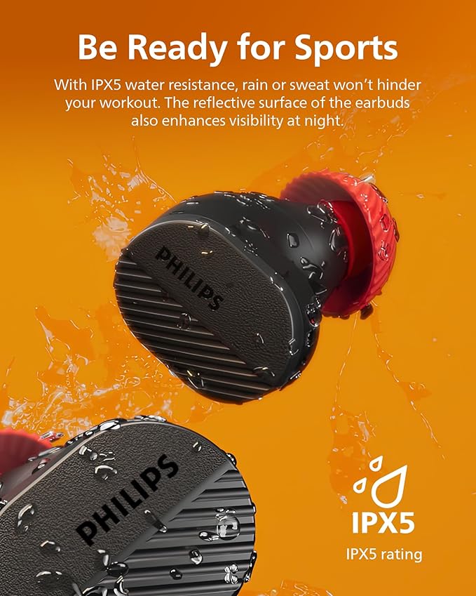 PHILIPS TAA5508 Wireless Earbuds,True Wireless Headphones with Noise Canceling Pro,Quality Sound,28 H Battery Life,Fast Charging,Bluetooth 5.3,Multipoint Connectivity,IPX5,for Sports,App Control,Black
