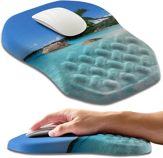 Ergonomic Slope Mouse Pad Wrist Support, Wrist Rest Mousepad for Carpal Tunnel Pain Relief with Massage Bulge and Slow Rebound Memory Foam (12x8 inch, Beach Coconut Trees)