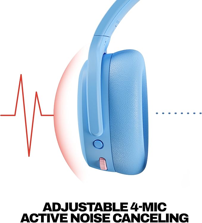 Skullcandy Crusher ANC 2 Over-Ear Noise Canceling Wireless Headphones with Sensory Bass and Extra Charging Cable, 50 Hr Battery, Microphone, Works with Bluetooth Devices - Preppy Summer Resort