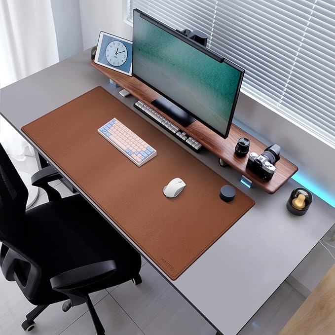 MAIDERN 47.2" x 23.6" XXL Cork & Leather Desk Mat, Full Desk Mouse Pad, Dual Sided, Gaming & Home Office (Brown)