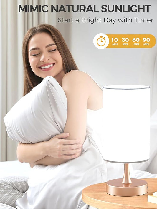 Light Therapy Lamp, 10000 Lux Daylight with 3 Color Temperatures, Adjustable Brightness & Timer with Memory Function, Sunlight Lamp with Remote Control (Gold Base, White Shade)