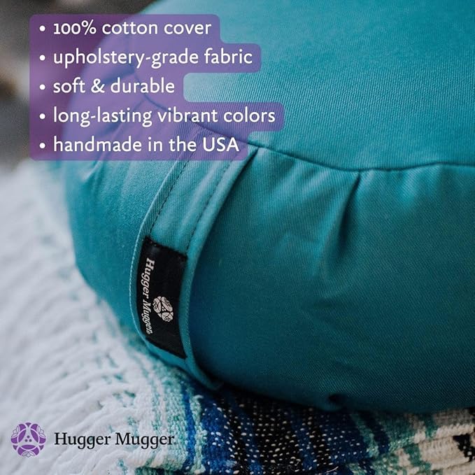 Hugger Mugger Zafu Meditation Cushion - Support in Cross-Legged Sitting, Buckwheat Filled, Durable Fabric, Convenient Handle, Handmade in USA