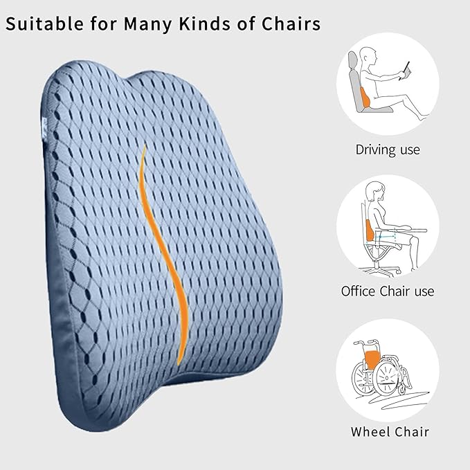 Memory Foam car Lumbar Support Pillow - Memory Foam Back Cushion - Used for car Seats, Office Chairs, recliners, Sofas, etc. (Gray)