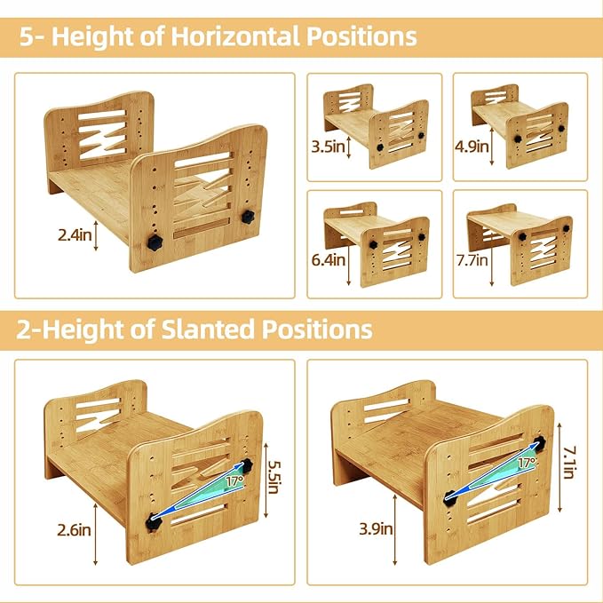 Myplace Bamboo Adjustable Under Desk Footrest with Memory Foam Pad - Ergonomic Foot Rest with 7-Level Adjust, Slanted Foot Rest Stool for Home Office Kitchen Bedroom (Burlywood)