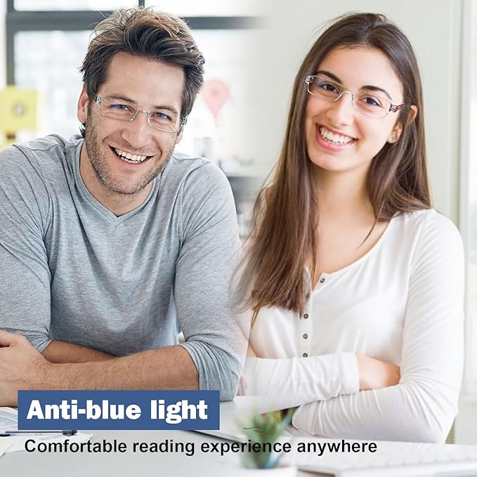 AQWANO 5 Pack Rimless Computer Reading Glasses Blue Light Blocking, Fashion Readers for Women Men Lightweight & Comfortable Anti Glare/Eyestrain, 1.5