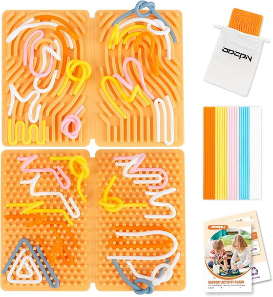 Sensory Activity Board, Four-Sided Silicone Sensory Fidget Toy, Promotes Parent-Child, Suitable for Autism, Calming, ADHD, Great for Children 3+ & Adultsand 25 (Light Orange)