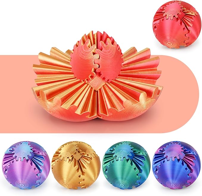 Gear Ball 3D Printed Cube Fidget Toy,Gear Sphere Fidget Toys,Sensory Toys for Stress and Anxiety Relief, Desk Toy Fidget Spinners,Stocking Stuffers for Adults & Kids Gift(Golden Red, 2.3 Inch)