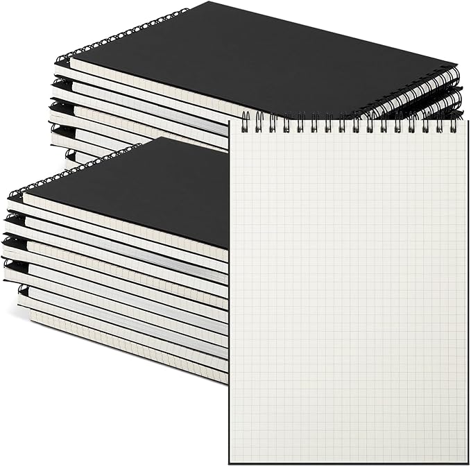 18 Pack Graph Paper Spiral Notepad A5 Top Wirebound Notepad Grid Notebook Steno Pads Memo Notebook Grid Paper 140 Pages for Writing Sketching Drawing Office Supplies (Black)