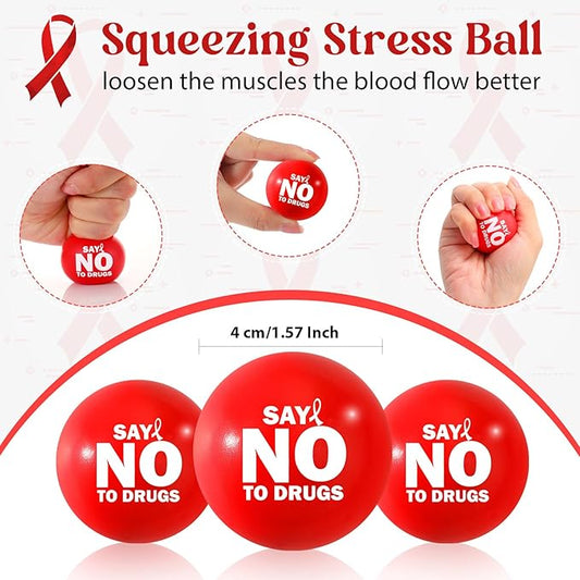 Poen 20 Pcs Red Ribbon Week Supplies Bulk Say No to Drugs Red Awareness Squeeze Balls Drug Free Awareness Anti Drug Events Gifts Motivational Relief Stress Balls for Charity Activity (Stylish Style)