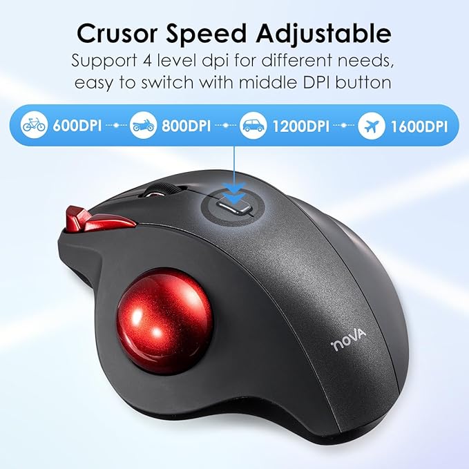 SANWA 2 Device Bluetooth Trackball Mouse, Silent Click Ergonomic Roller Ball Mouse, Wireless Rechargeable Thumb Mice, Programmable Buttons, 600-1600 DPI, Compatible with PC, Mac, Laptop, Windows