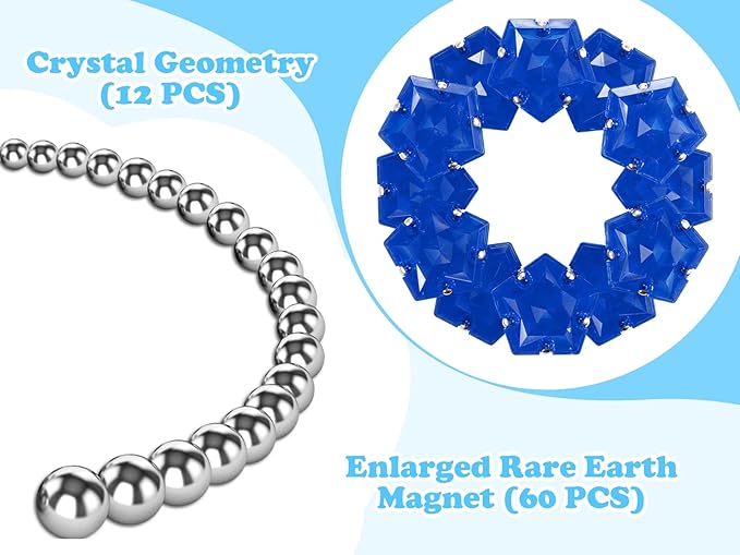 RoomyRoc Magnetic Fidget Sphere Magnets Balls - Crystal Diamond Blue - Magnet Fidgets Toy - 12 Piece Set - Creativity Beyond Imagination, Inspirational, Recreational, Desk Toys for Adults