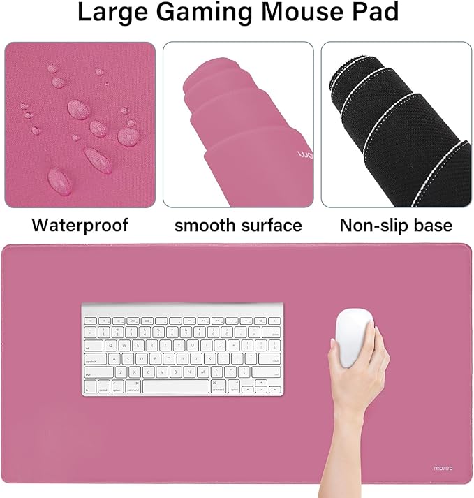 MOSISO Keyboard Mouse Pad Set, Large Gaming Mousepad&Keyboard Wrist Rest&Mouse Wrist Rest&Coaster, Ergonomic Non-Slip Mousepad&Easy Typing Cushion with Memory Foam for Home Office, Rose Red