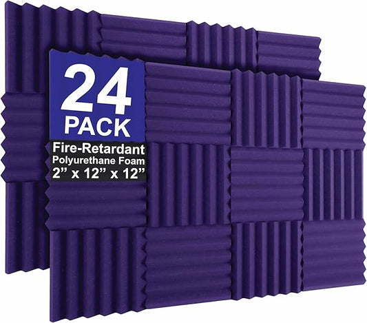 Foam Factory Inc 24 Pack Color Acoustic Foam Panel Studio Soundproofing Wedge Wall Tiles 12” X 12” X 2” (Purple)