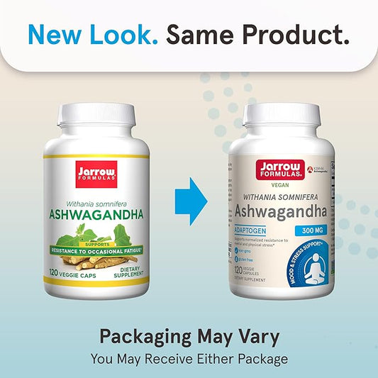 Jarrow Formulas Ashwagandha 300 mg - 120 Veggie Capsules - Overall Health & Resistance to Fatigue - Supplement Supports Endurance, Muscle Recovery & Cognitive Health - 60 Servings (Pack of 12)